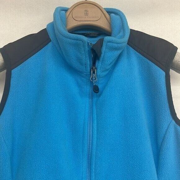 womens Sz Small L.L. bean blue black zip up fleece sleeveless coat vest - Picture 3 of 5